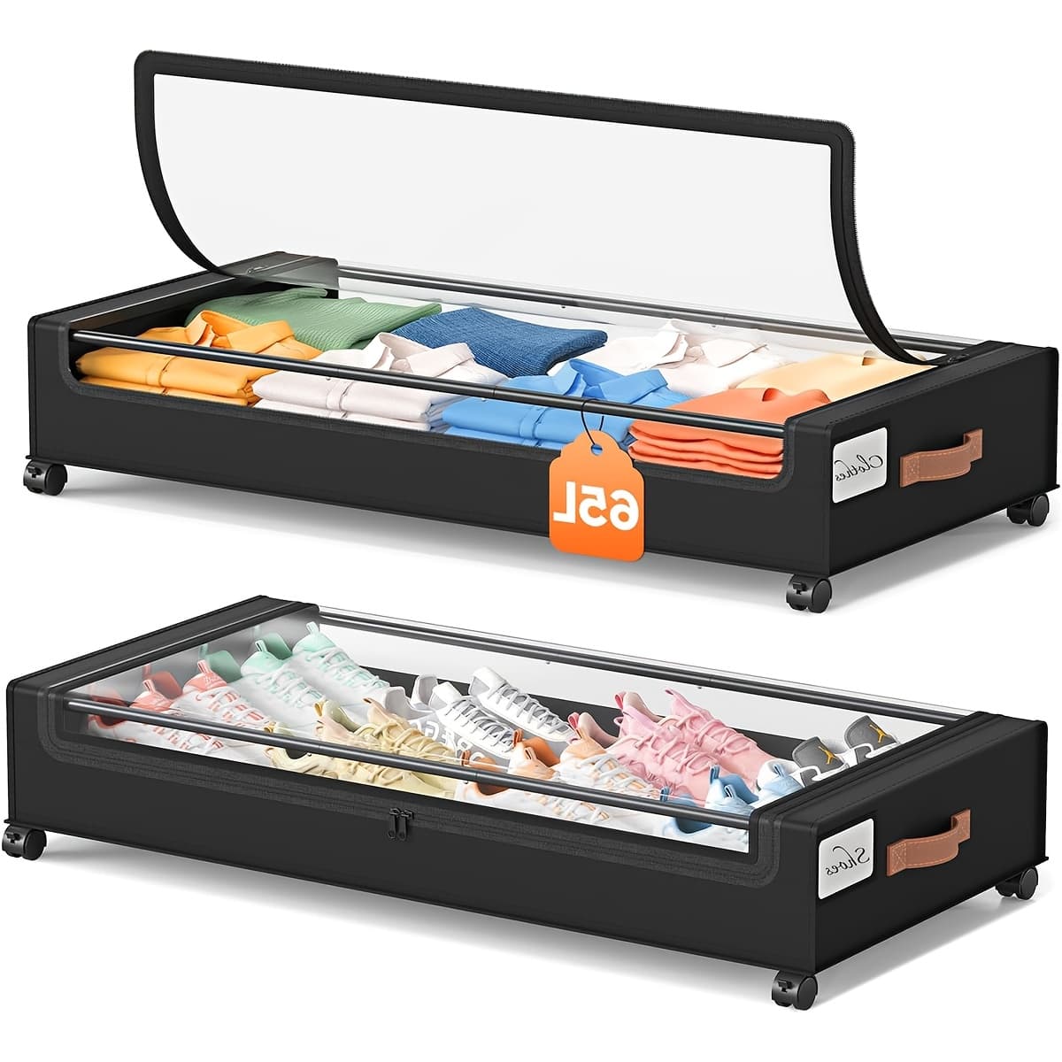 TEMU 1/2 Pack Of Wheeled Under Bed Storage Box, Under Bed Storage Box, Under Bed Shoe Rack Organizer, Metal Drawer Under Wheel Bed For Clothes, Blankets, Shoes,, Books, Bedding, Under-bed Storage