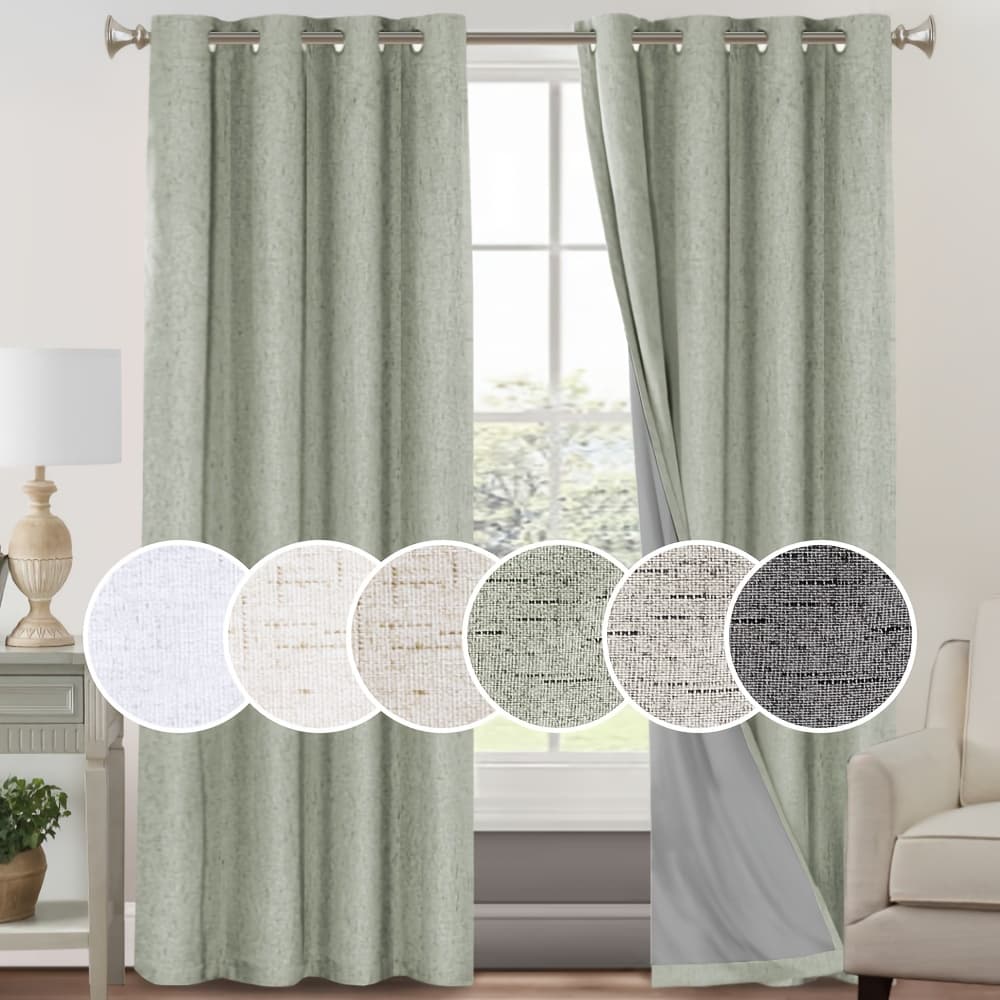 TEMU 2 Panels 100% Blackout Linen Textured Curtains Thermal Insulated Curtains For Winter Noise Reducing Window Drapes With Grommet For Hall Room Bedroom Living Room Princedeco