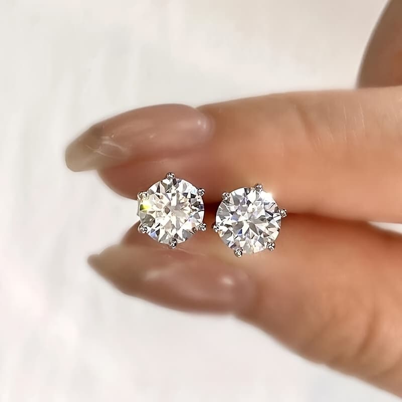 TEMU 1/2/3ct*2pcs Classic Round Cut Moissanite Stud Earring, 925 Sterling Silver 6-prong Earrings, Exquisite Jewelry For Gifts