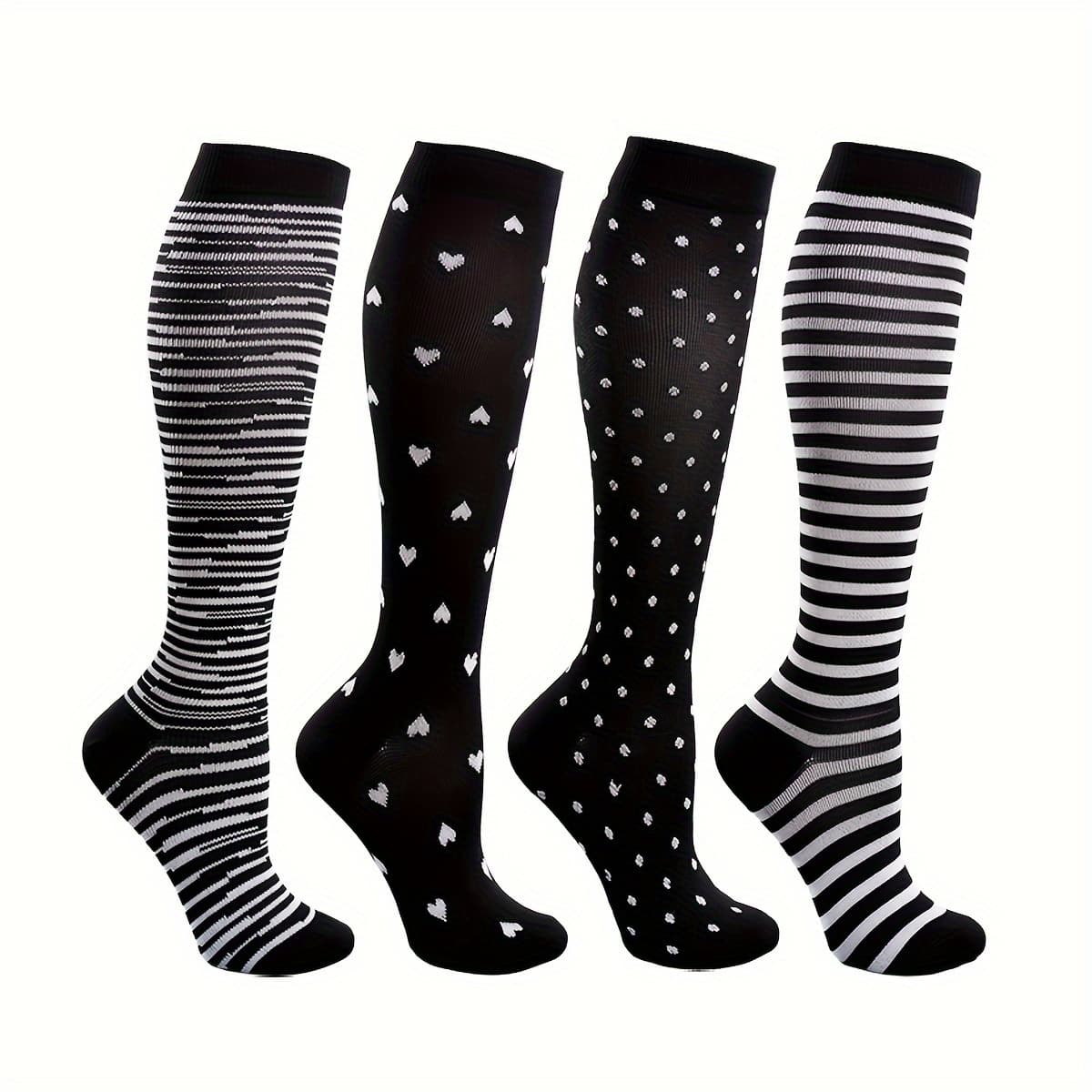 TEMU 4 Pairs Knee High Copper Sports Compression Socks Breathable Comfortable For Women Pregnancy & Men Best Gift For Adult Athletic Running Hiking Cycling
