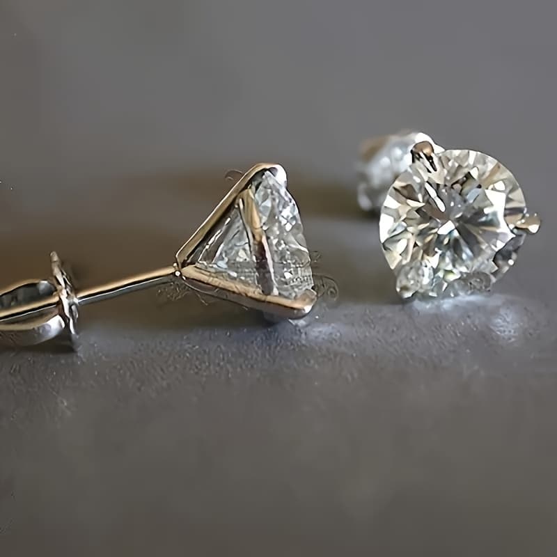 TEMU 1pair 925 Sterling Silver 7mm Round Cubic Synthetic Zirconia Stud Earrings, Three-pronged Ear Studs, Valentine's Day Engagement Jewelry Gift