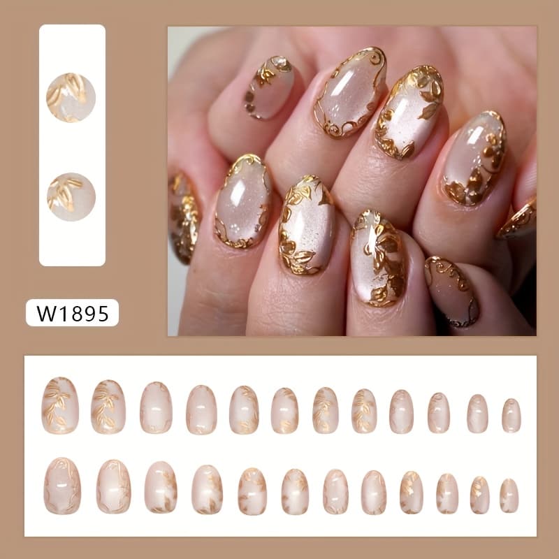 TEMU Outward Trade 3d Gilded Floral Cat Eye Gentle All-match Short Oval Western Style Removable Wearable Nails