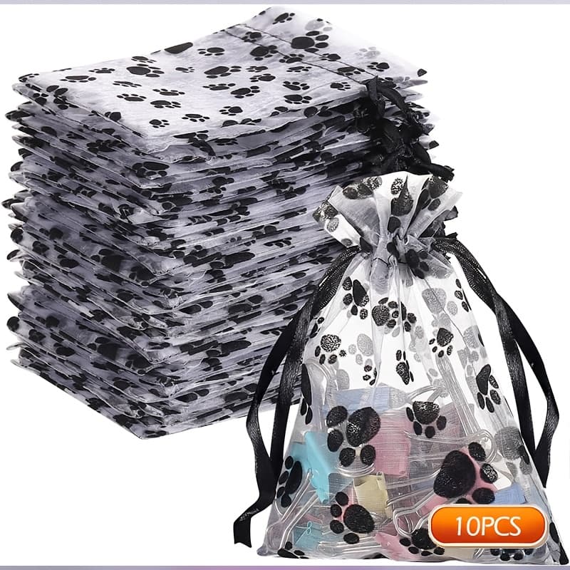 TEMU Dog Paw Print Drawstring Gift Bags, Small Velvet Flocking Paw Print Mesh Pouch Bags For Dog Birthday Party, Pet , Wedding Favors, Baby Shower, Jewelry, Gift Wrapping, Party Supplies