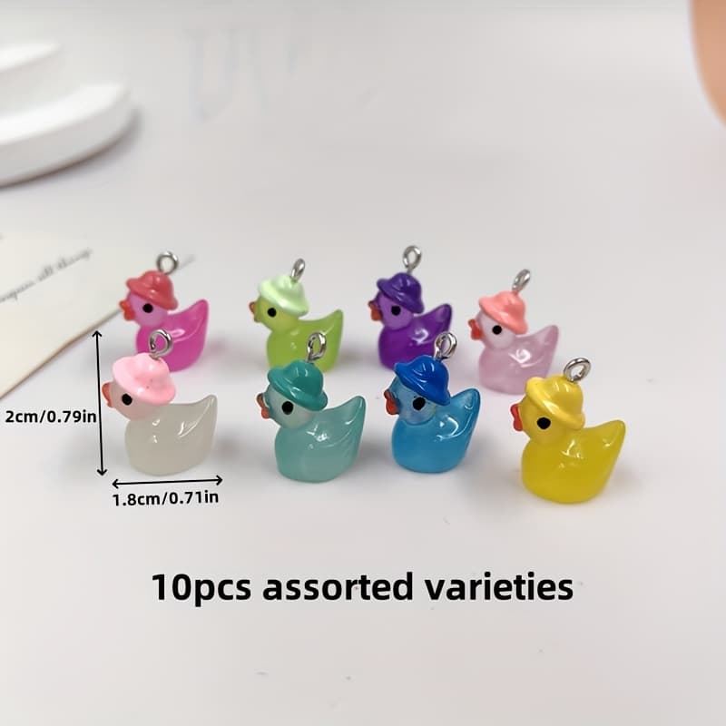 TEMU 2d Flat, 10pcs Color Random Send New Colorful Duck With Hat Charms For Jewelry Making Findings Lovely Resin Luminous Animals Pendant Flatback Diy Earrings