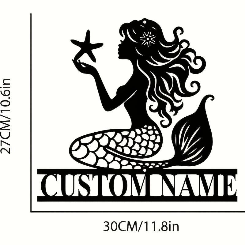 TEMU Customized Retro Mermaid And Starfish Metal Wall Art - Perfect For Home, Office, Farmhouse Kitchen, Outdoor Porch And Garden Decoration