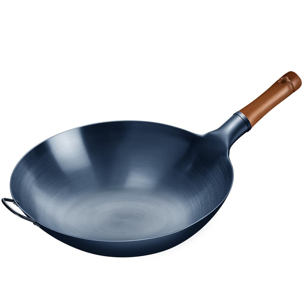 TEMU 1pc Cast Iron Wok With Wooden Handle - , Non-coated, Kitchen Pan For Gas Stovetop & Induction Cooking, Finish, Ideal For Frying, And Outdoor Cooking.