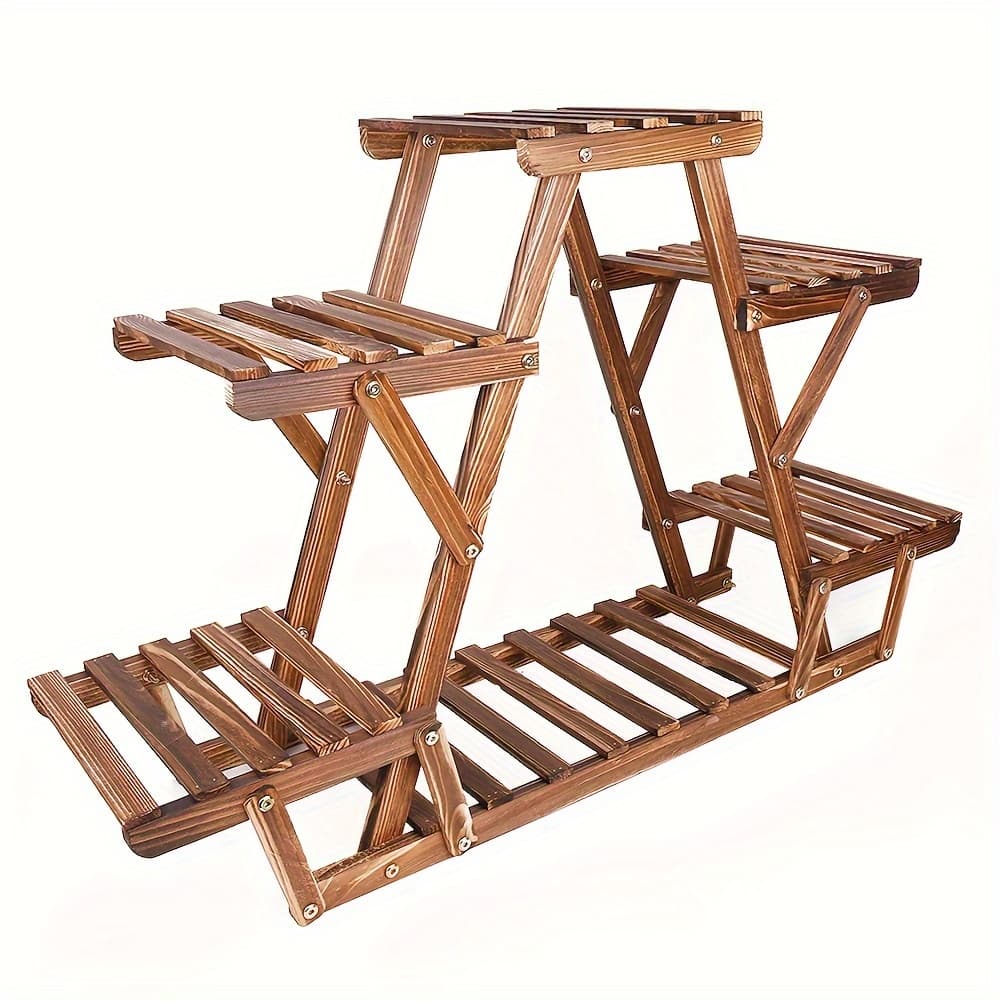 TEMU 6 Tier Wooden Plant Stand Bonsai Display Shelf Wood For Porch Outdoor