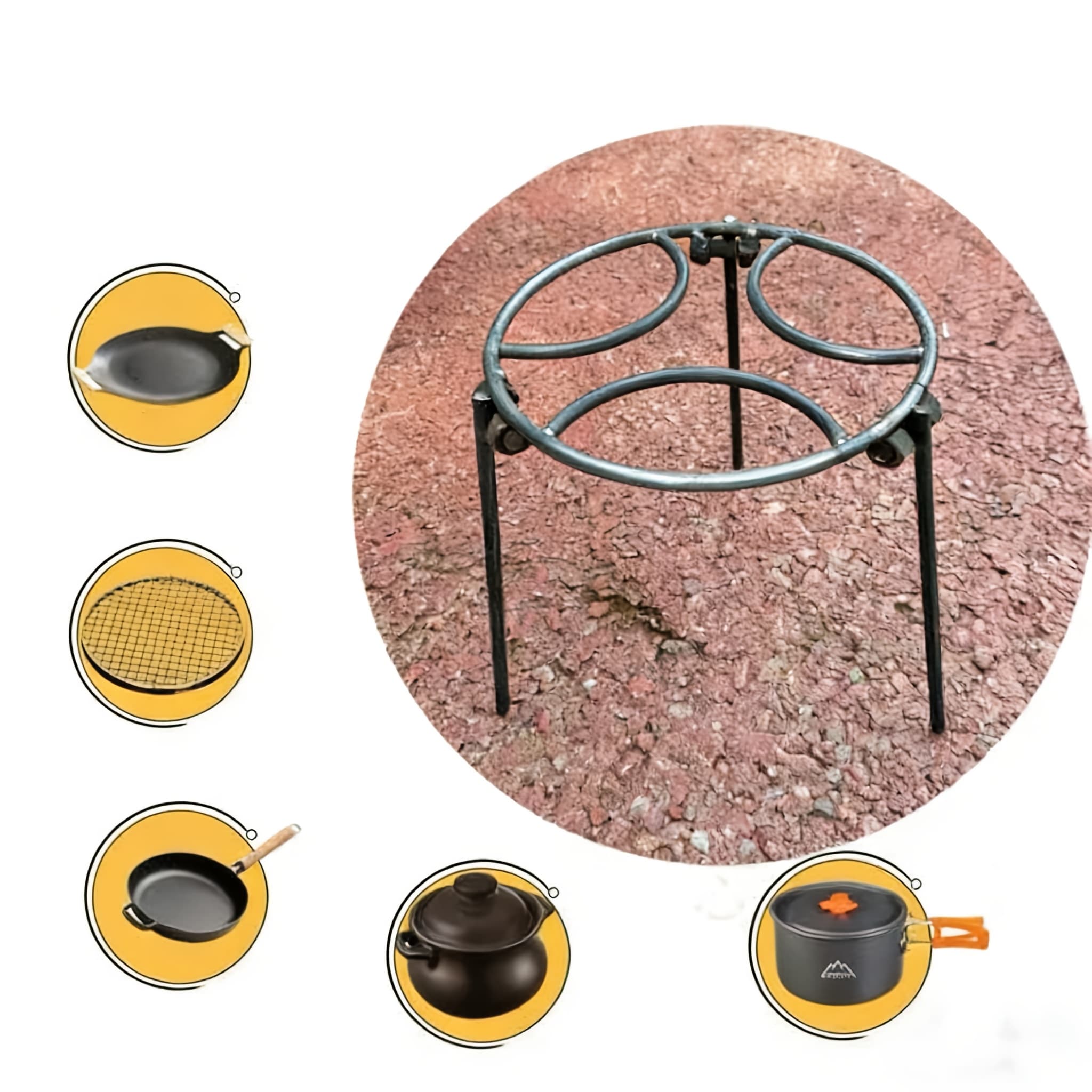 TEMU A Portable Camping Tripod, Material, With Adjustable Legs - Sturdy Metal Construction, Detachable Fire Pit Stand And Dutch Oven Support, Suitable For Outdoor Cooking And Barbecuing