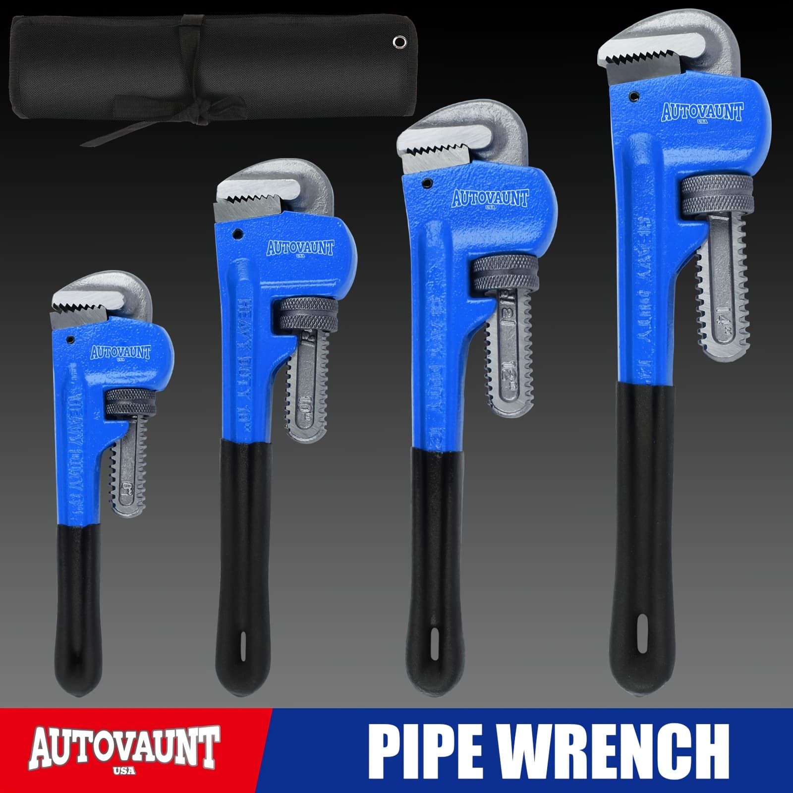 TEMU Horusdy 4-pack Heavy Duty Pipe Wrench Set, Adjustable 8in 10in 12in 14in Plumbing Wrench Set With Storage Bag Father's Day Gift For Dad Husband Lovers