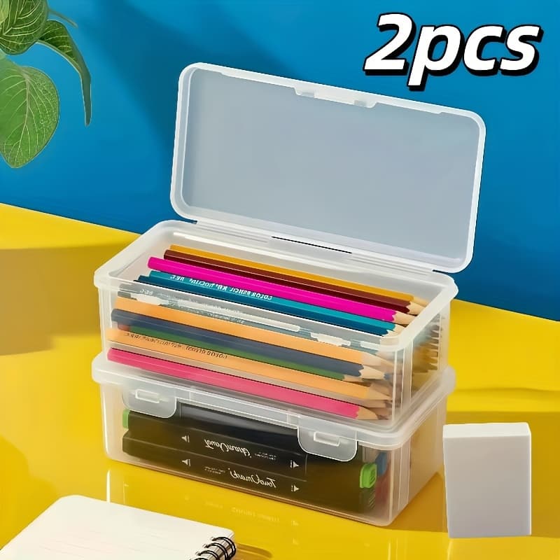 TEMU 2/10pcs Stackable Large-capacity Transparent Storage Box - Office And School Supplies Organizer - Ideal For Storing Markers, Pencils, Highlighters, And Crafts