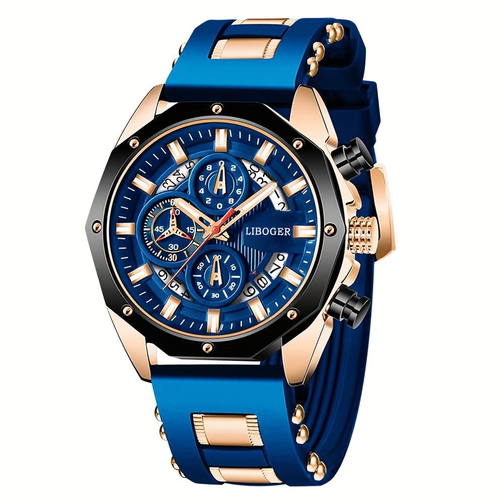 TEMU Fashion Big Dial Business Men Quartz Watch High-end Auto Date Silicone Strap Sports Wristwatch For Man