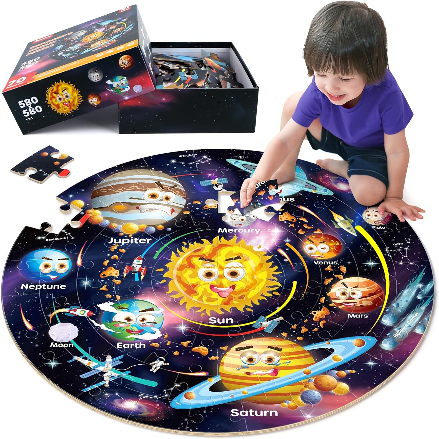 TEMU Solar System Floor Puzzles For Kids Ages 3+, Large 70pcs Jigsaw Puzzles For Kids Ages 3+, Space Planet Astronaut Toys Gifts Puzzles For 3+ Years Old Boys Girls Children