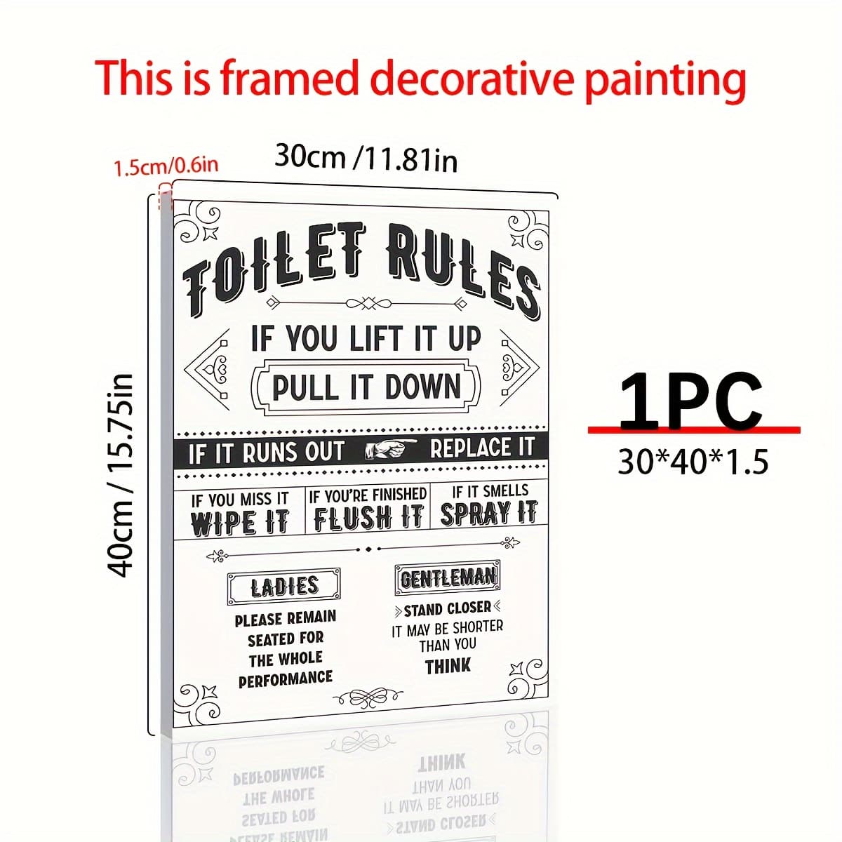 TEMU 1pc Sign Canvas - Simple, Interesting, And Humorous Toilet Rules Printed Logo Frame Wood Wall Art For Home Bathroom Decoration