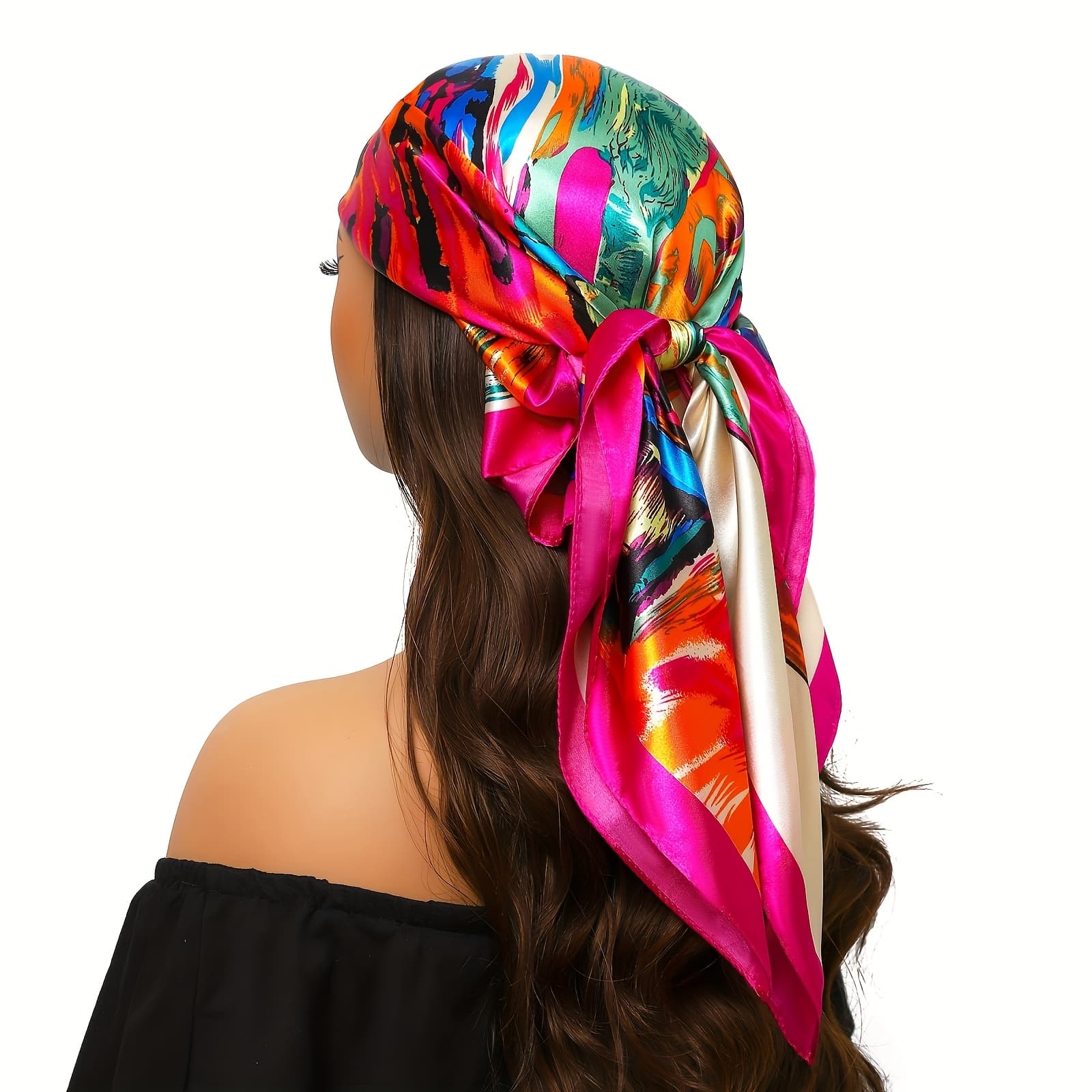 TEMU Ladies' Scarf, Headscarf, Fashionable Artistic Oil Painting Square Scarf For Women, Beach Headscarf