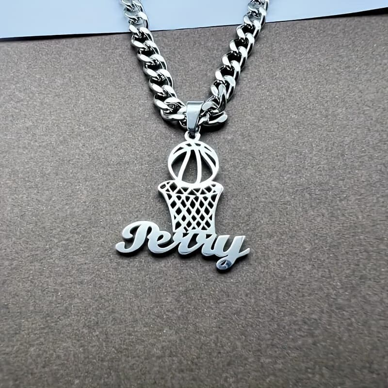TEMU Customizable Basketball Pendant Necklace, Personalized Name Necklace, Sporty Style, Perfect Gift , Suitable For Everyday Wear, Birthday Gift, Christmas Gift