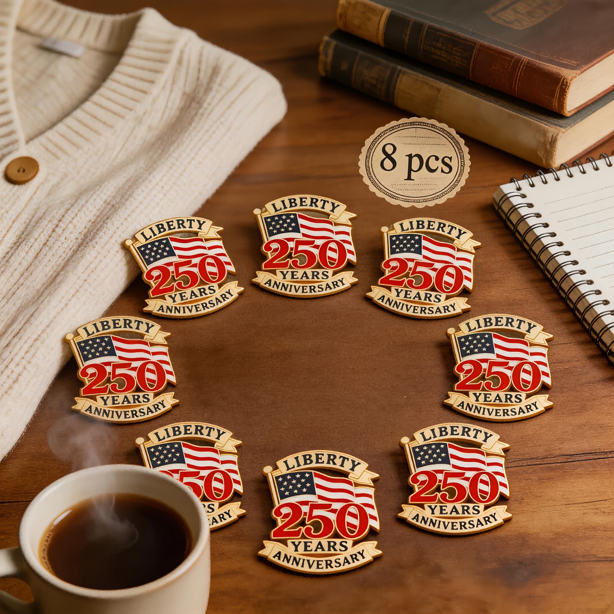 TEMU 8pcs Set Of American 250th Anniversary Badge, Patriotic Badge, Event Souvenir, Celebration Badge, Design, Cultural Badge, Durable Brooch, High Quality Badge, Commemorative Accessories