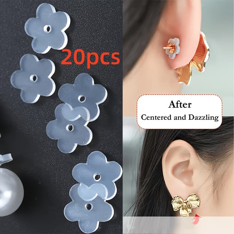 TEMU 20pcs Earlobe Support Pads | Comfortable Hypoallergenic Silicone Earring Back Supports, Suitable For , Preventing Stretching And Tearing