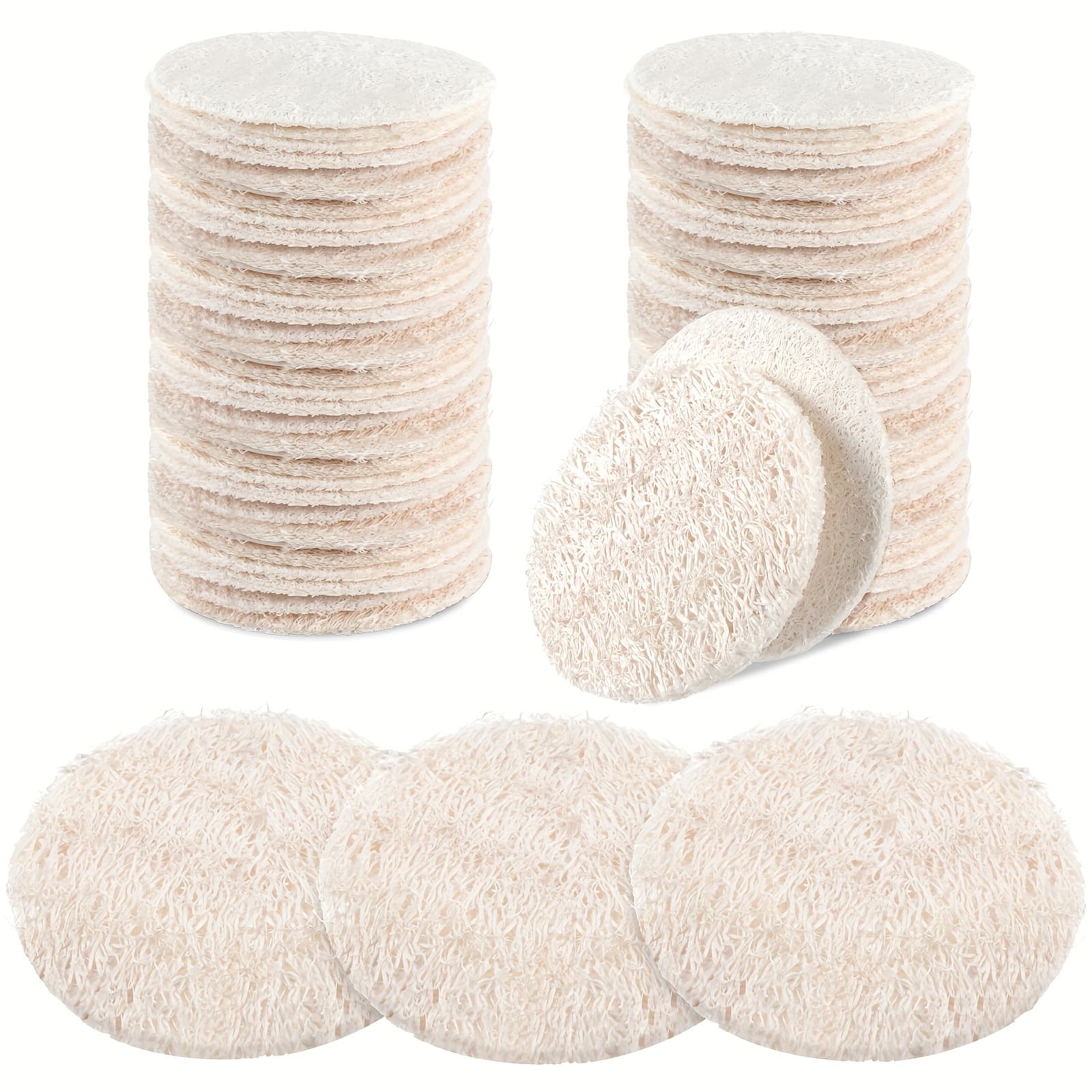 TEMU 50pcs Loofah Exfoliating Face Pads Sponge Body Face Scrubber Dead Skin Facial Loofah Pad Bulk For Bath Shower Spa Skin Cleaning Women Men (round, 2.36")