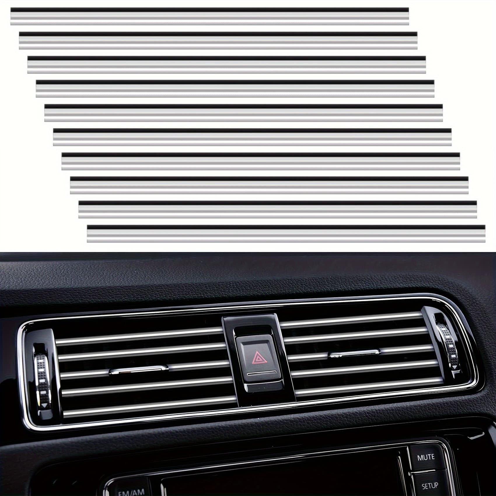 TEMU 20pcs Of Car Air Conditioning Vent Decorative Strips, Flexible Trim Suitable For Most Vents, Waterproof And Shiny Interior Additions For Car Vents, Compatible With For All Types Of Vents