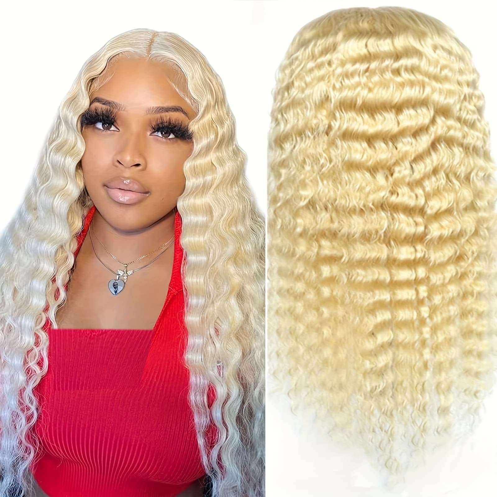 TEMU Golden Deep Wave Synthetic Wig 26 "stylish Fluff For Use