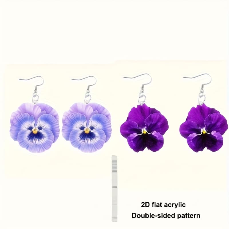 TEMU 2d Flat Acrylic Of Tricolor Violet Flower Earrings, Blue Flower Language - , Purple Flower Language - Love, Suitable For Valentine's Day//holiday/gift Women's Fashion Hanging Earrings In All