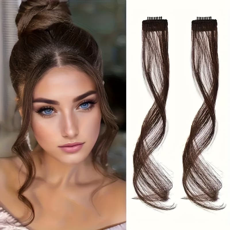 TEMU 2pcs Side Air Bangs Clip-in Hair Extensions, 12-inch Long Wavy Synthetic Hairpiece With Look, Heat Resistant Fiber, Perfect For Women' Wear, Parties, And Festivals, Adds Volume To Hair