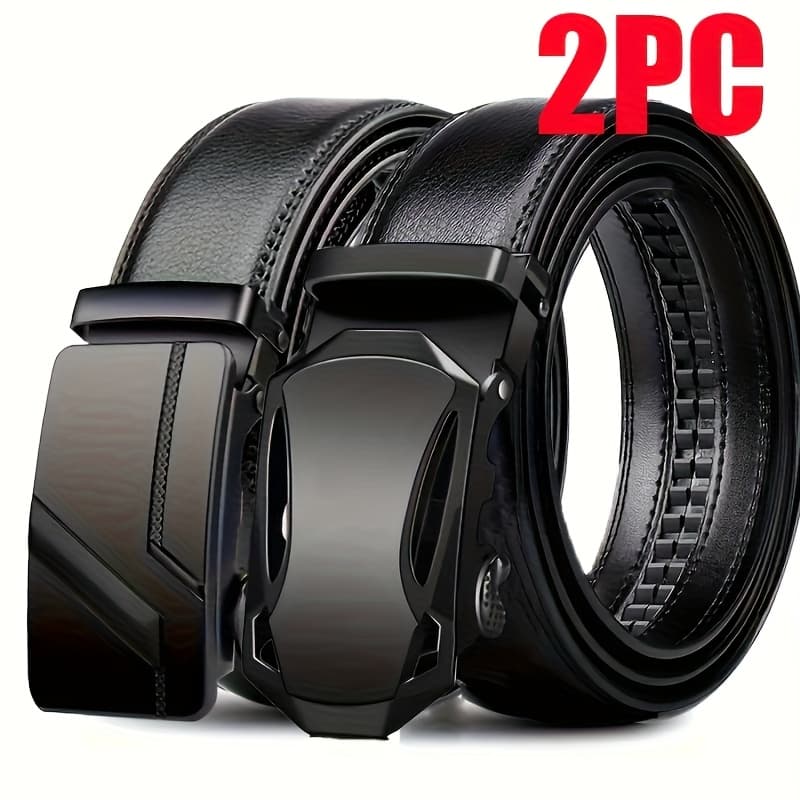 TEMU 2pcs Men's Belts With Iron Automatic Buckles, Fashion , Quick Release, Suitable For Jeans And Casual Pants
