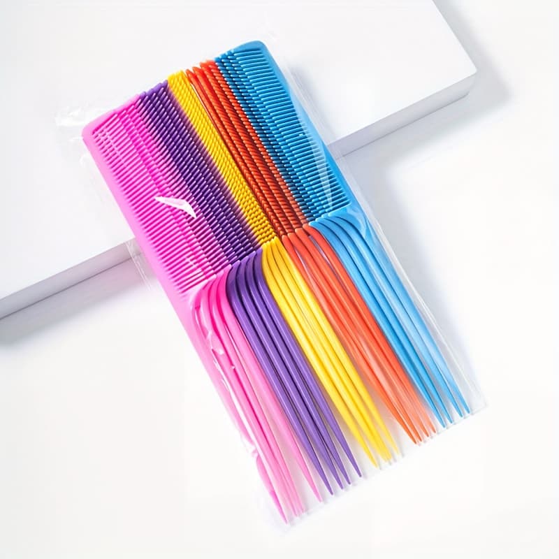 TEMU 20pcs Anti-static Hair Styling Combs - Vibrant Gradient Colors, Durable Abs Plastic, Salon & Home Use, Heat-resistant, Hairdressing Tools For Ponytails & Styling, Hair Accessories