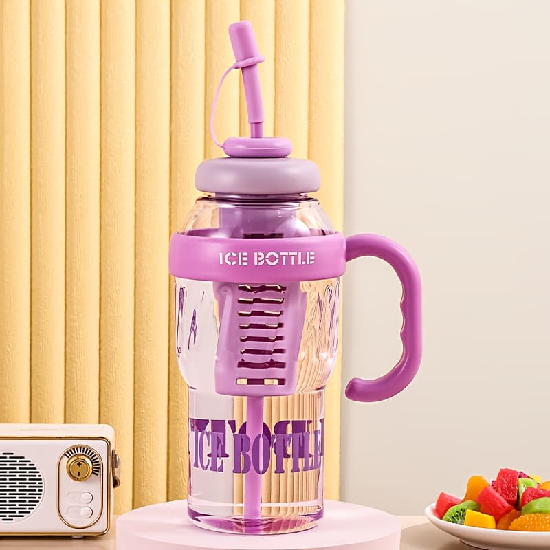 TEMU 44 Oz Infuser Water Bottle With Handle – Leakproof Plastic Cup, Straw & Removable For Strawberries, Lemon & Mint – Ideal For Hydration, Make Your Own , Infuser Bottle With Removable Fruit Basket