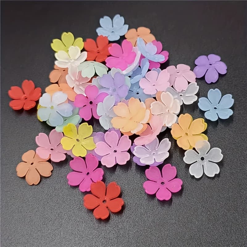 TEMU 100pcs Of 14mm Warm-colored Frosted Flower Petal Beads For Handmade Bracelets And Necklace Jewelry Making.