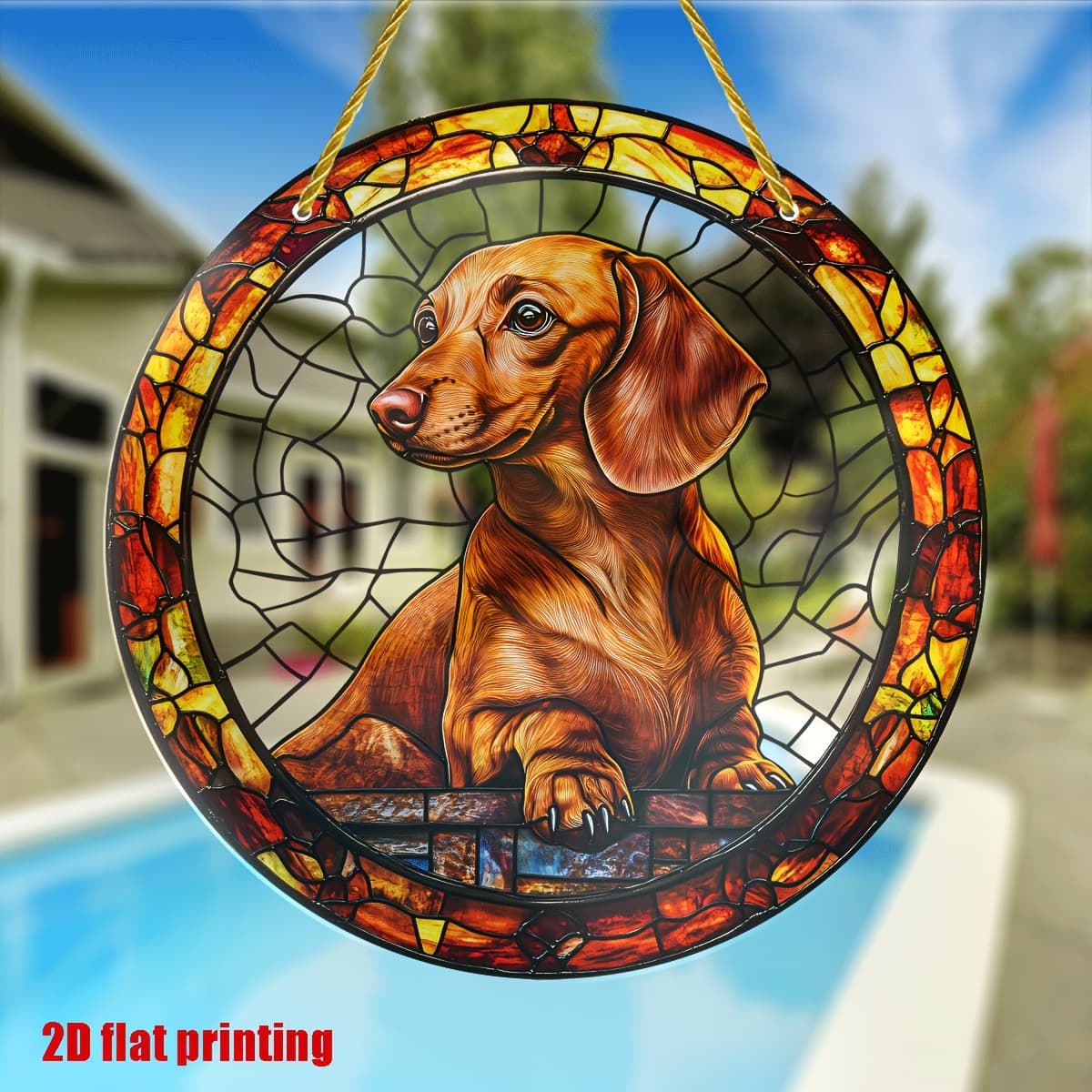 TEMU 2d Flat, [2d Flat] 1pc Dachshund Suncatcher Statue - 8"x8" Acrylic Window Hanging, Sausage , Living Room, Porch, Garden Decor, Housewarming Gift For Dog Lovers, Outdoor Decor, 2d Flat