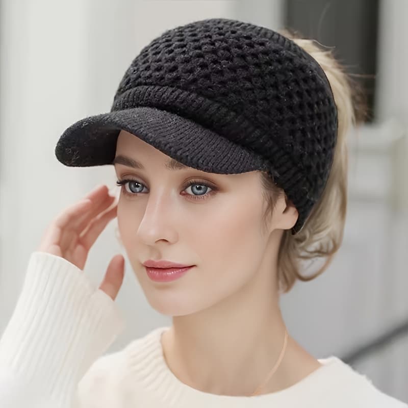 TEMU This Outdoor Hat For Ladies In Autumn And Winter Is Warm, Thickened, And Ear-protecting. Wearing It Allows You To Tie Up A High Ponytail, Making It Suitable For Casual , Running, And Shopping.