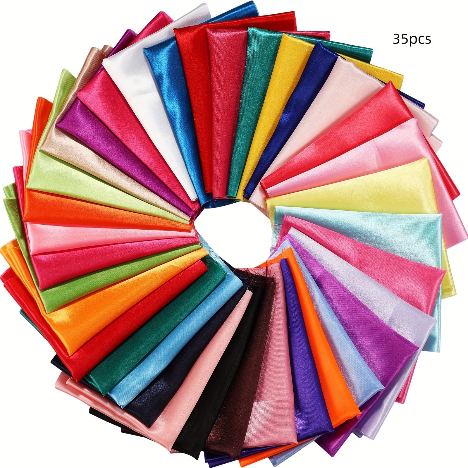 TEMU 35pcs Satin Fat Quarter 35 Solid Color Satin Fabric For Bundle Lining Polyester Quilting Wedding Bridal Decorations Costume Crafts, 10 X 8 Inch