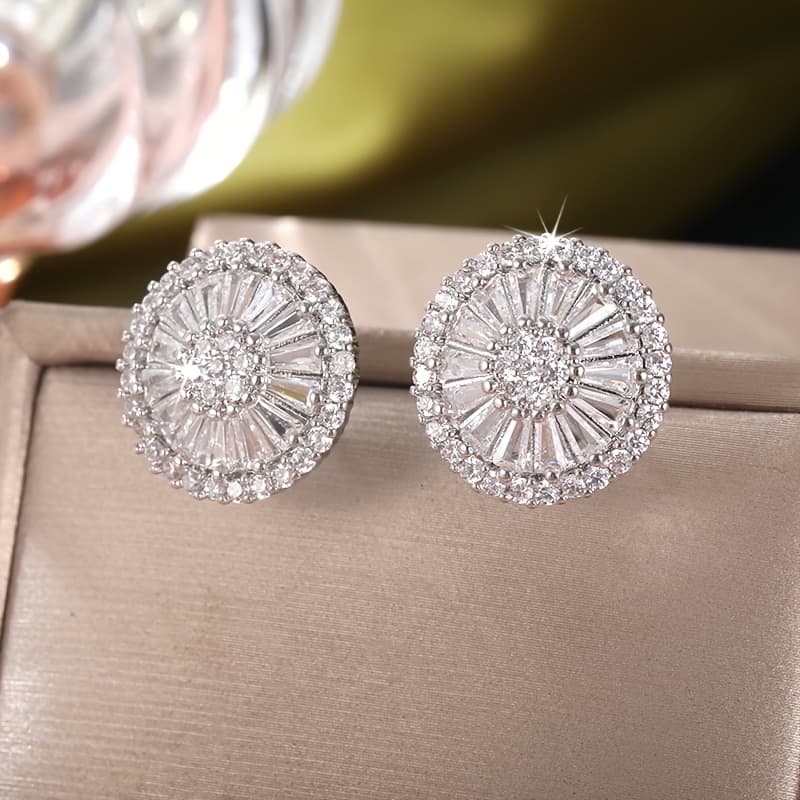 TEMU 14k Golden Plated Simple Luxury Stud Earrings, Copper With Synthetic Zirconia, , For Daily And Party Wear