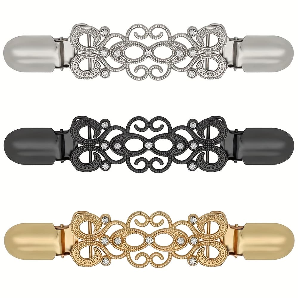 TEMU 3pcs Vintage Sweater Clips, Dress Clips, Back Tie Shawl Cardigan Collar Clips, Waist Tighteners For Dresses And Pants, Metal