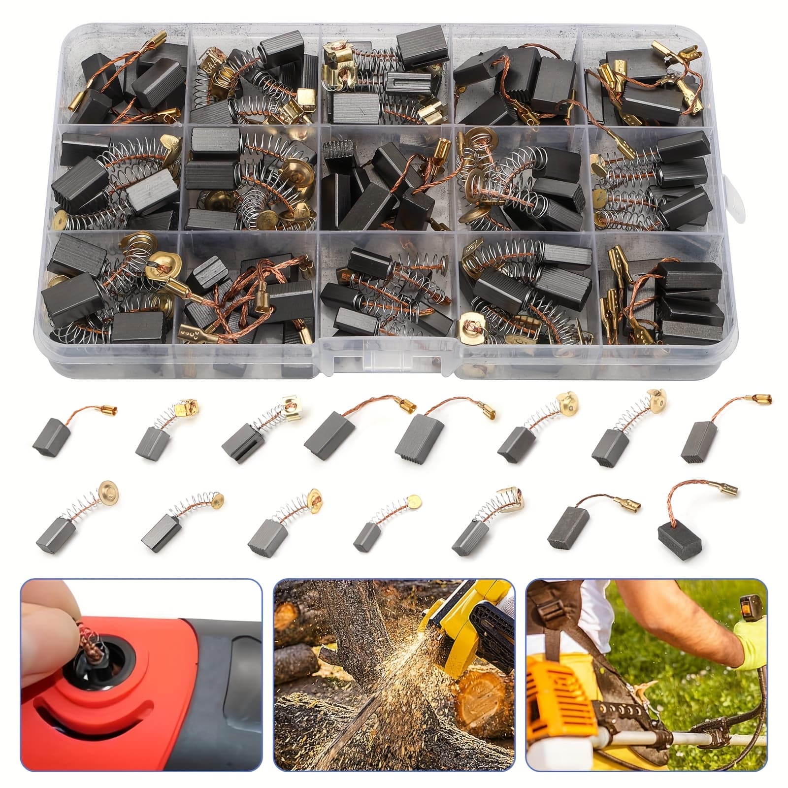 TEMU 105pcs Carbon Brush Replacement For Power Tools, Impact Drill Brushes, 15 Different Sizes For Drills, Saws, Grinders, Motors, Durable Brushes Set