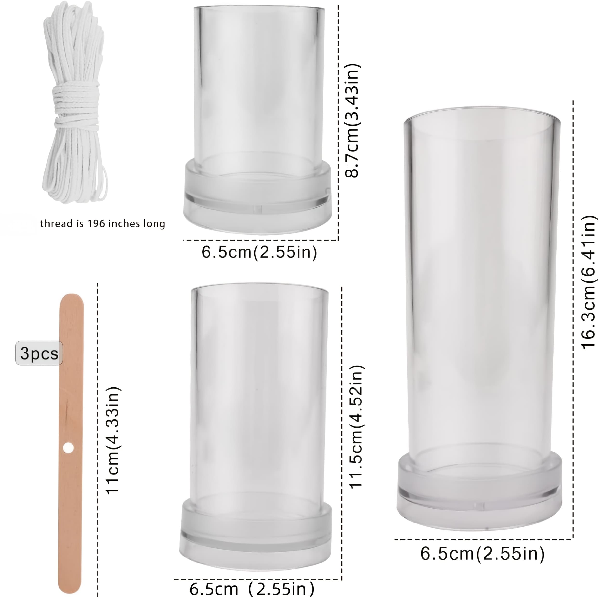 TEMU 3 Sizes Candle Mold Set, Plastic Mold With 1 5m Wick And 3 Centering Devices For Decorative Candles For Christmas, Wedding, Dinner