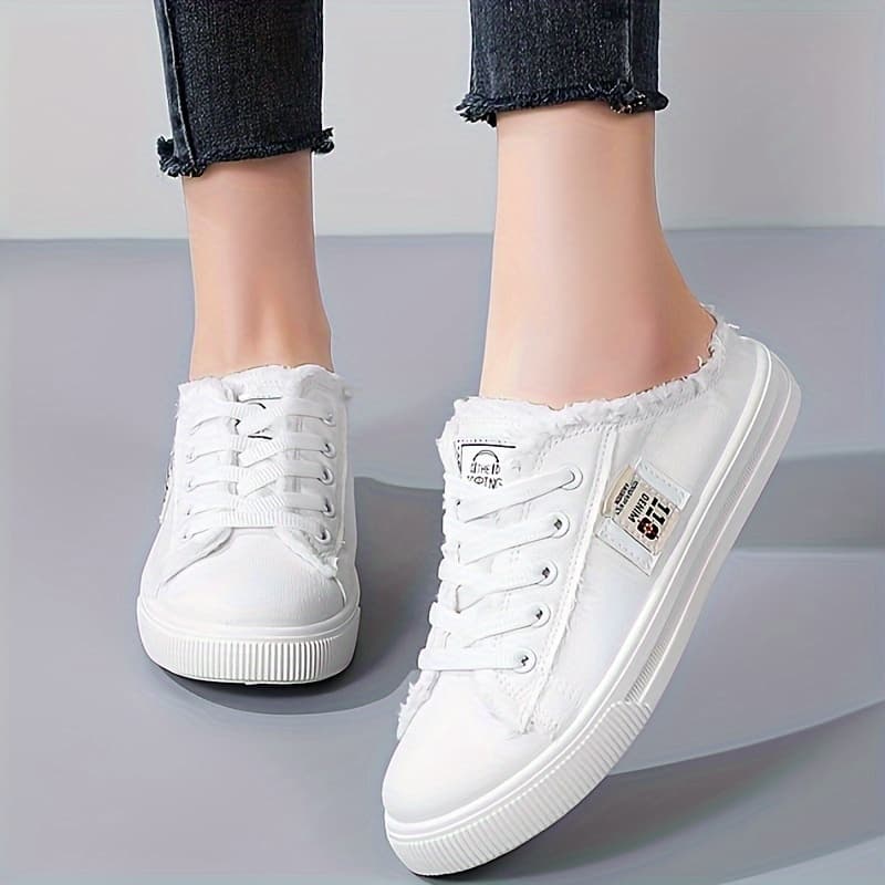 TEMU Ladies' Plain Slip-on Shoes With A Round Toe, Versatile Lace-, And Breathable Material, Suitable For Occasions., Women Shoes