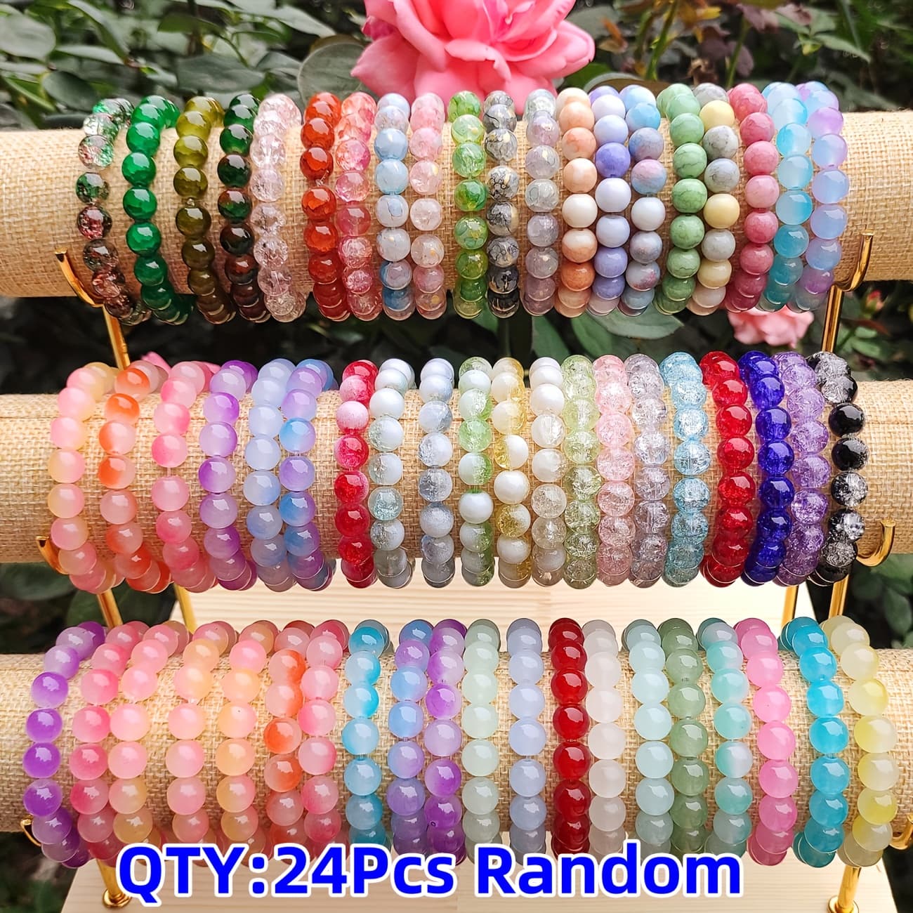 TEMU 12/24piece Bohemian Elegant Glass Beaded Bracelet Set For Women, Random Colors Handcrafted Bead Bracelets, Versatile For Daily Wear And Gifting No Plating - All