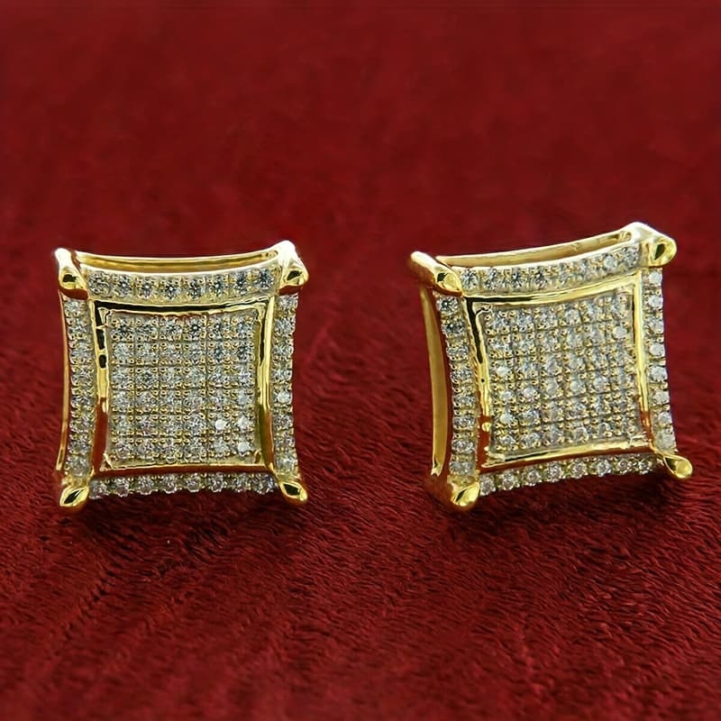 TEMU 1 Pair Women's Fashion Stud Earrings With Synthetic Zirconia Square Stud Earrings Women' Hip-hop Party Fashion Earrings Jewelry