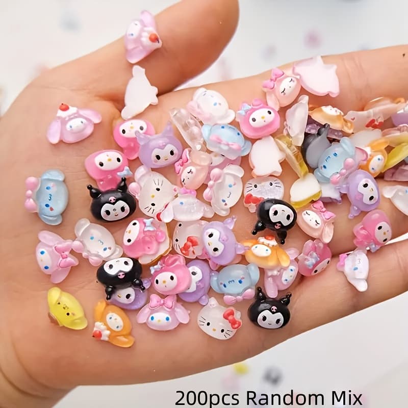 TEMU 200pcs/60pcs Random Series Nail Art Kits - Kawaii Cat Kuromi Melody Colorful Resin Rhinestones For Diy Manicure. Suitable For , Hair Accessories, And Phone Case Decoration. A Gift For Christmas