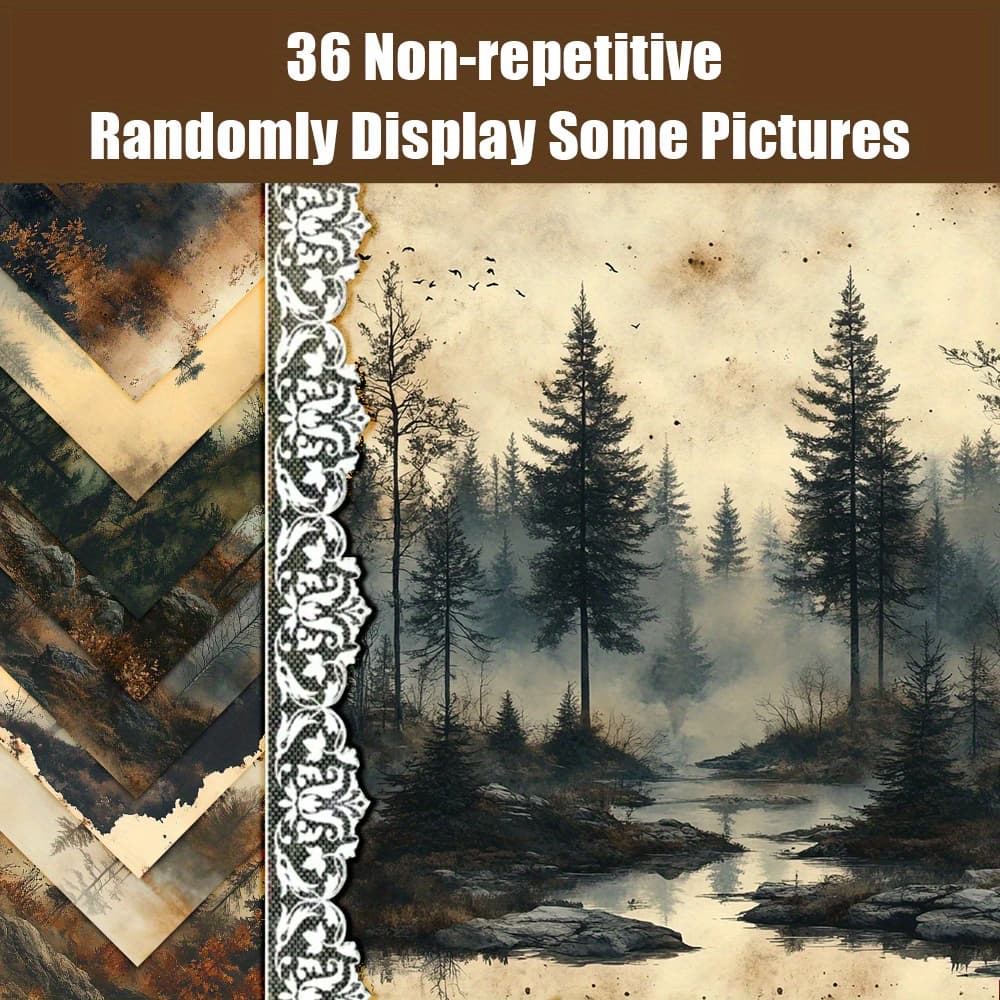 TEMU A Collection Of 36 Unique, Faded, And Forest-themed Papers, Ideal For Greeting Cards, Gift Packaging, Retro Diaries, And Other Decorative Projects, Each Measuring 5.9 By 5.9 Inches