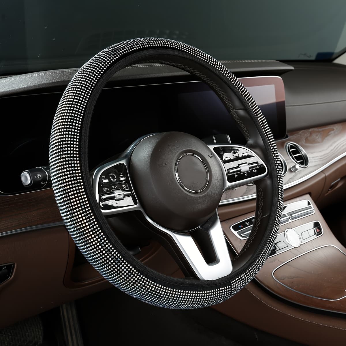 TEMU Luxury Bling Car Steering Wheel Cover - , No , Spandex Material - Compatible With Most Vehicles