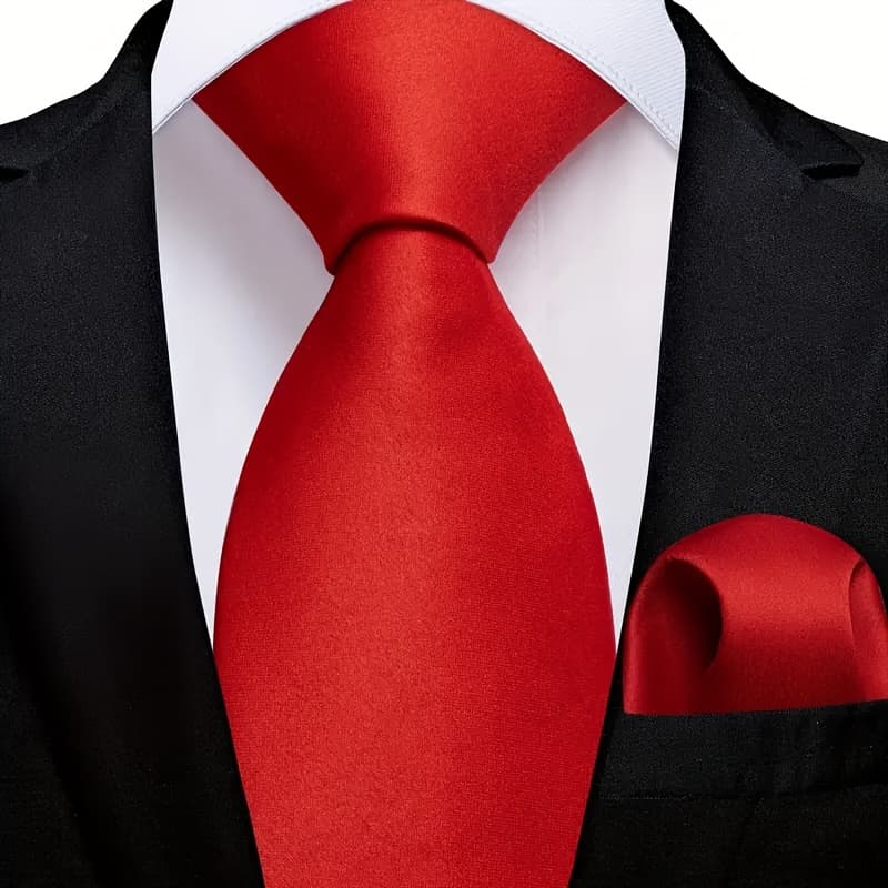 TEMU A Set Of Solid Color Tie And Pocket Square For Men, Suitable For Business And Banquets, A For Gifting