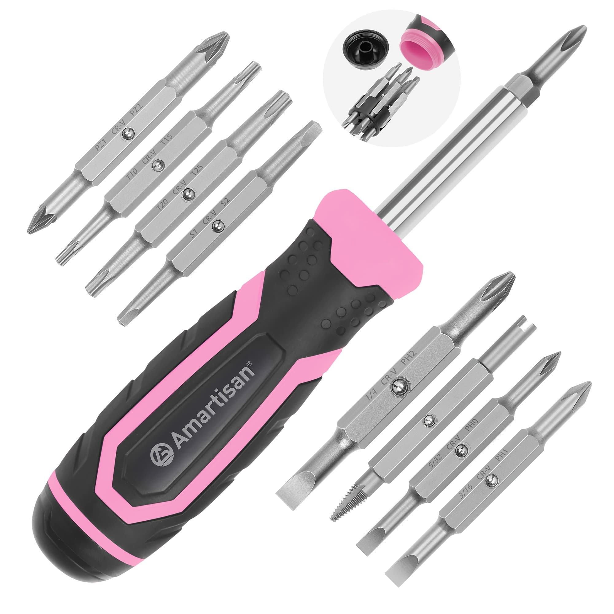 TEMU 18-in-1 Multifunctional Screwdriver Set, Integrated (pink), Portable Screwdriver, With Flat/phillips/slotted/torx/square Bits, 18 Types Of Bits For Of Applications