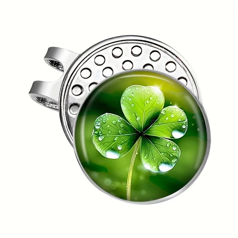 TEMU Men's Magnetic Golf Ball Marker Hat Clip - Clover Design With Green Leaf & Ball, Easy & , Durable Iron Construction