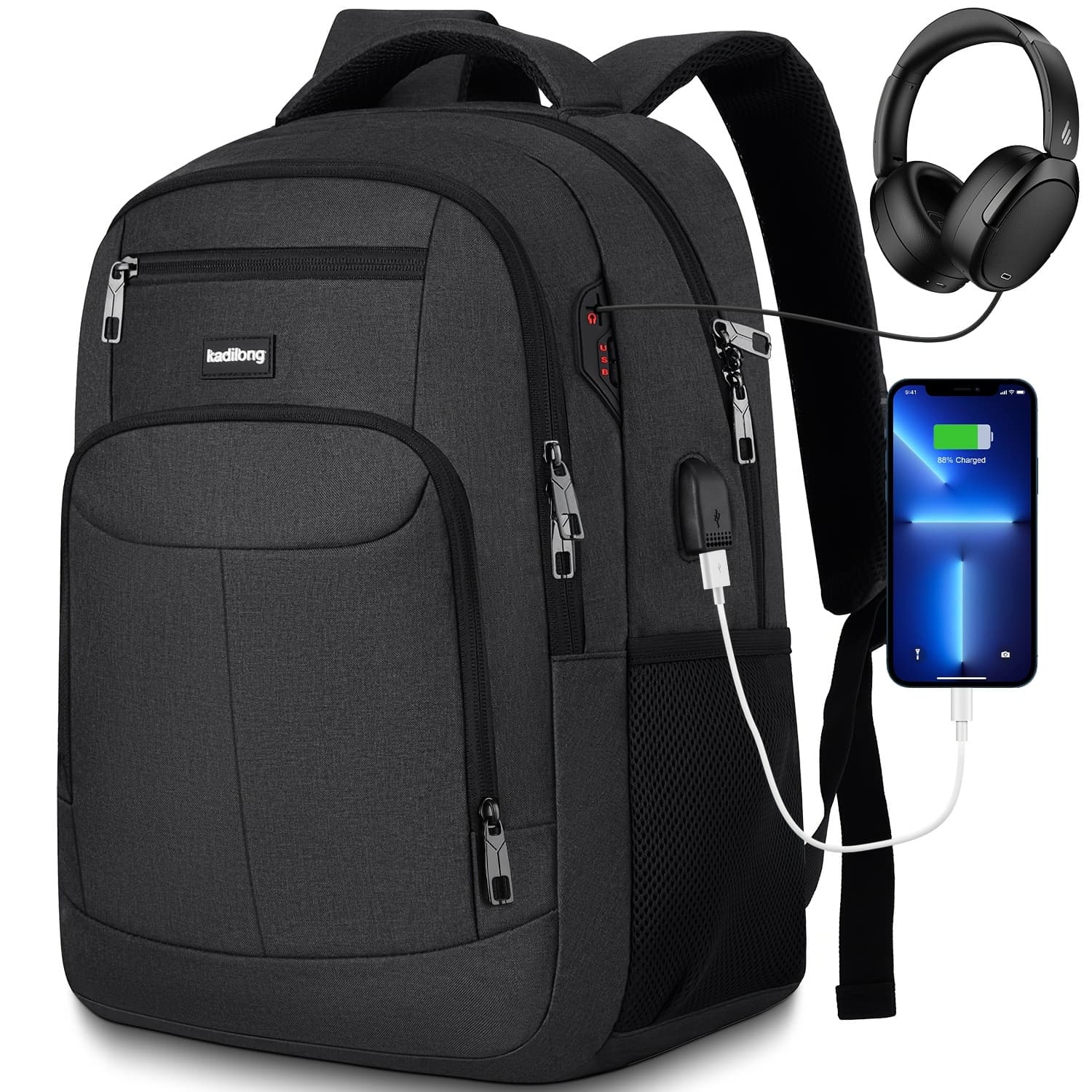 TEMU Laptop Backpack Men, School Backpacks For Student Teen Boys Bookbag College Computer Bag With Usb Charging Port Fits 15.6 Inch Laptop And Notebook For Work Business Middle High School, Black