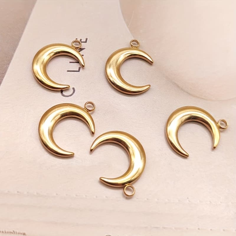TEMU Set Of 5 Stainless Steel Moon Pendants, Minimalist Solid Jewelry , Gift For Eld, Gift For Ramadan