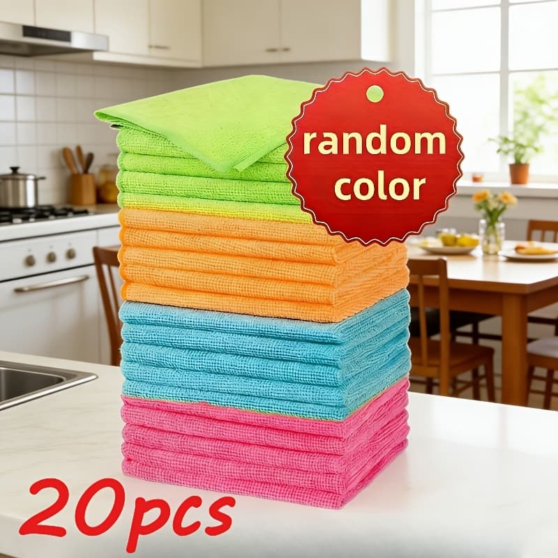 TEMU 20pcs/12pcs Reusable Cleaning Cloths For Housekeeping, Kitchen & Car Towels - Multifunctional Commercial Wipes In Assorted Colors (12 Inches)
