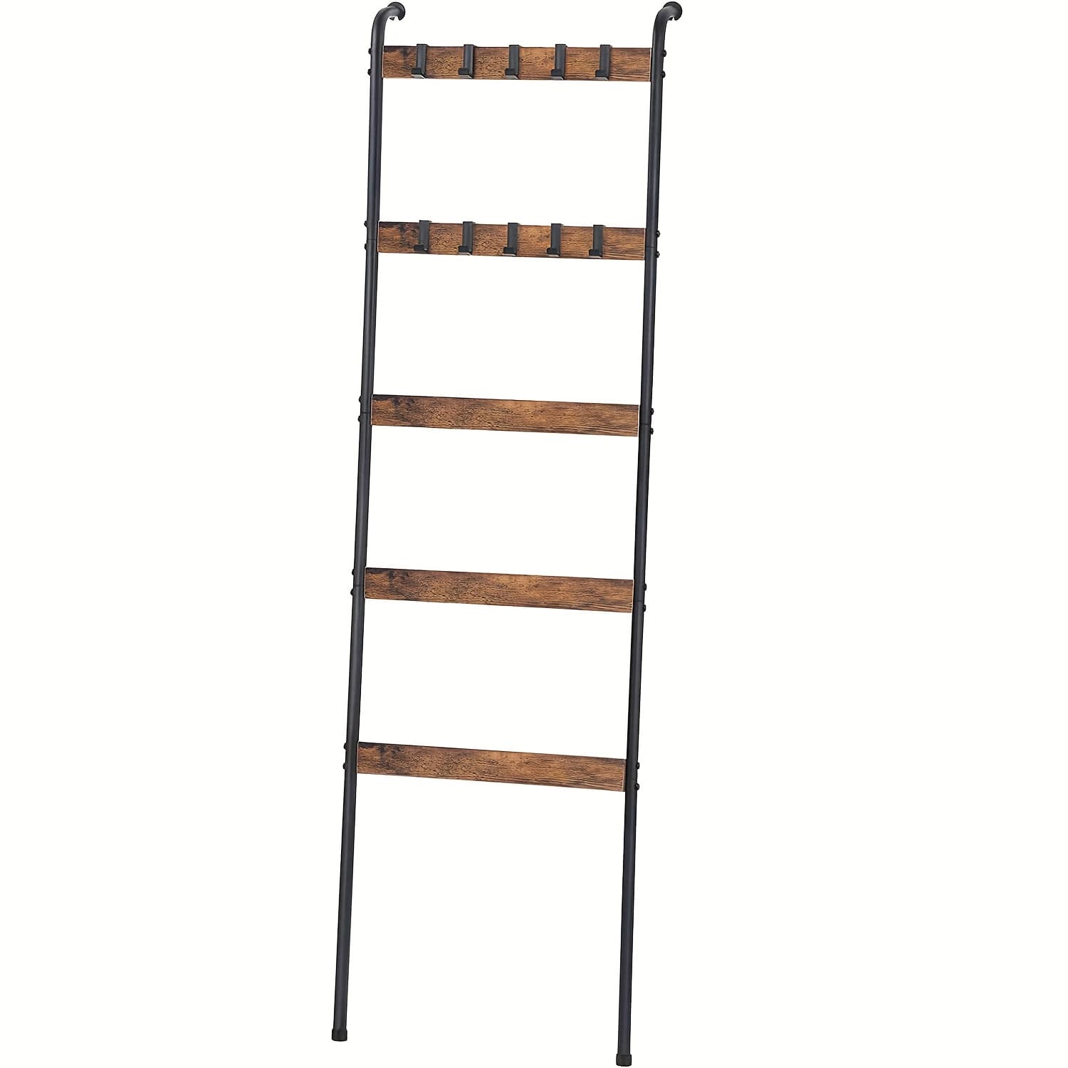 TEMU Blanket Ladder, 5 Tier Blanket Holder With 10 Removable Hooks, Farmhouse Style Blanket Ladder For Living Room Bathroom, Decorative Wall Mounted Standing Towel Drying Storage Rack, Towel Racks